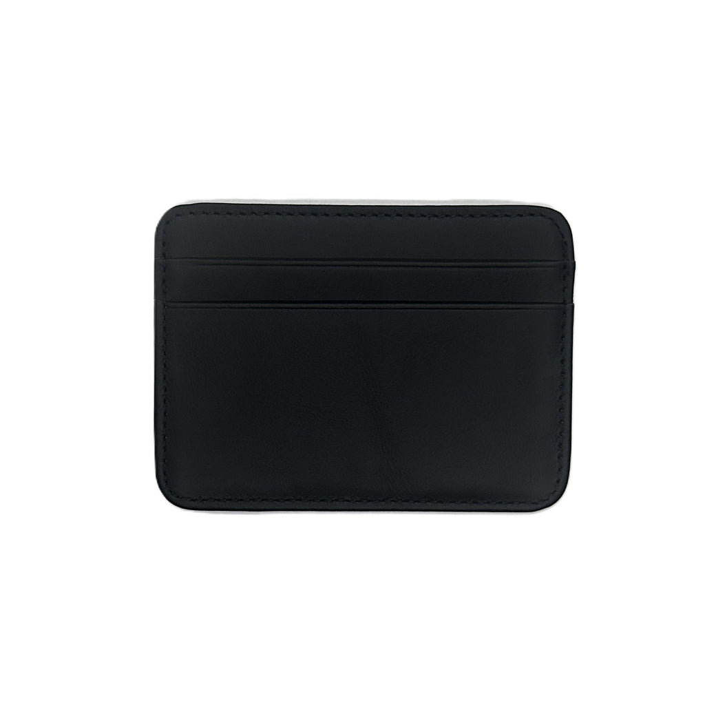 Black handmade leather card holder by Seif Design with multiple card slots and sleek minimalist style.