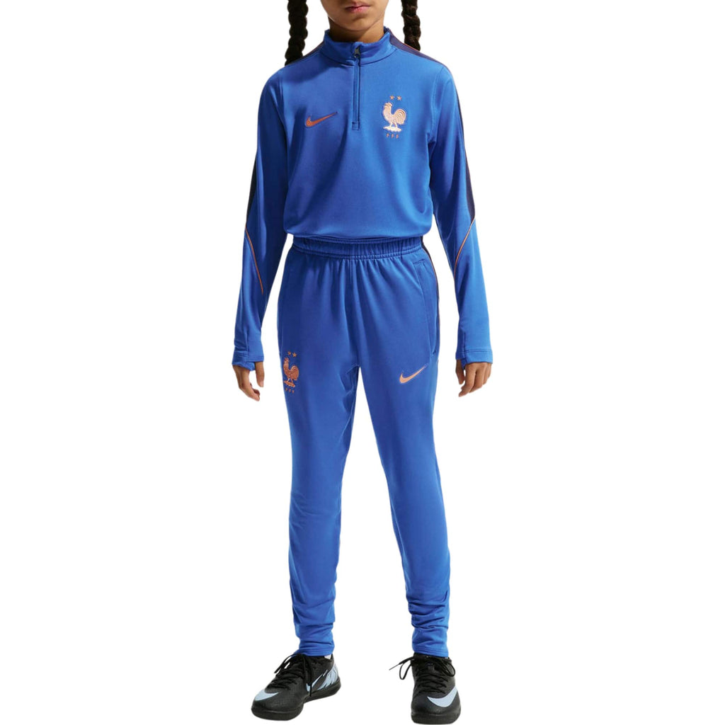 Kids' France training technical soccer tracksuit in Nike, size XS for ages 6-7, blue and white sports tracksuit.