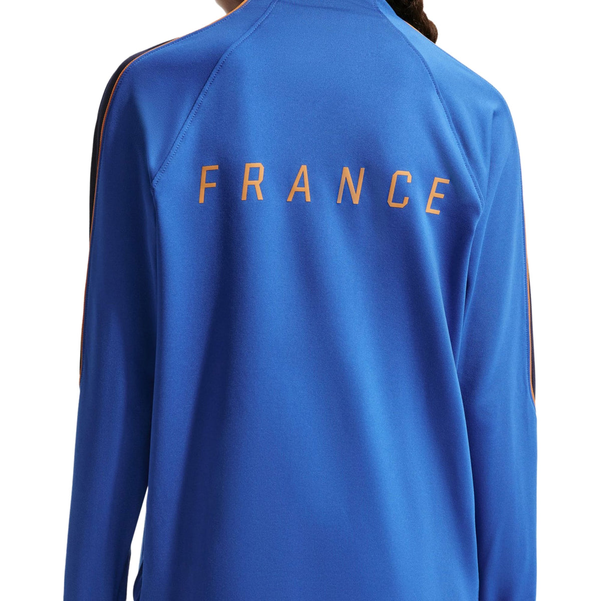 Kids France training technical soccer tracksuit in blue and white, Nike brand, designed for ages 6-7, featuring team logo and athletic fit.