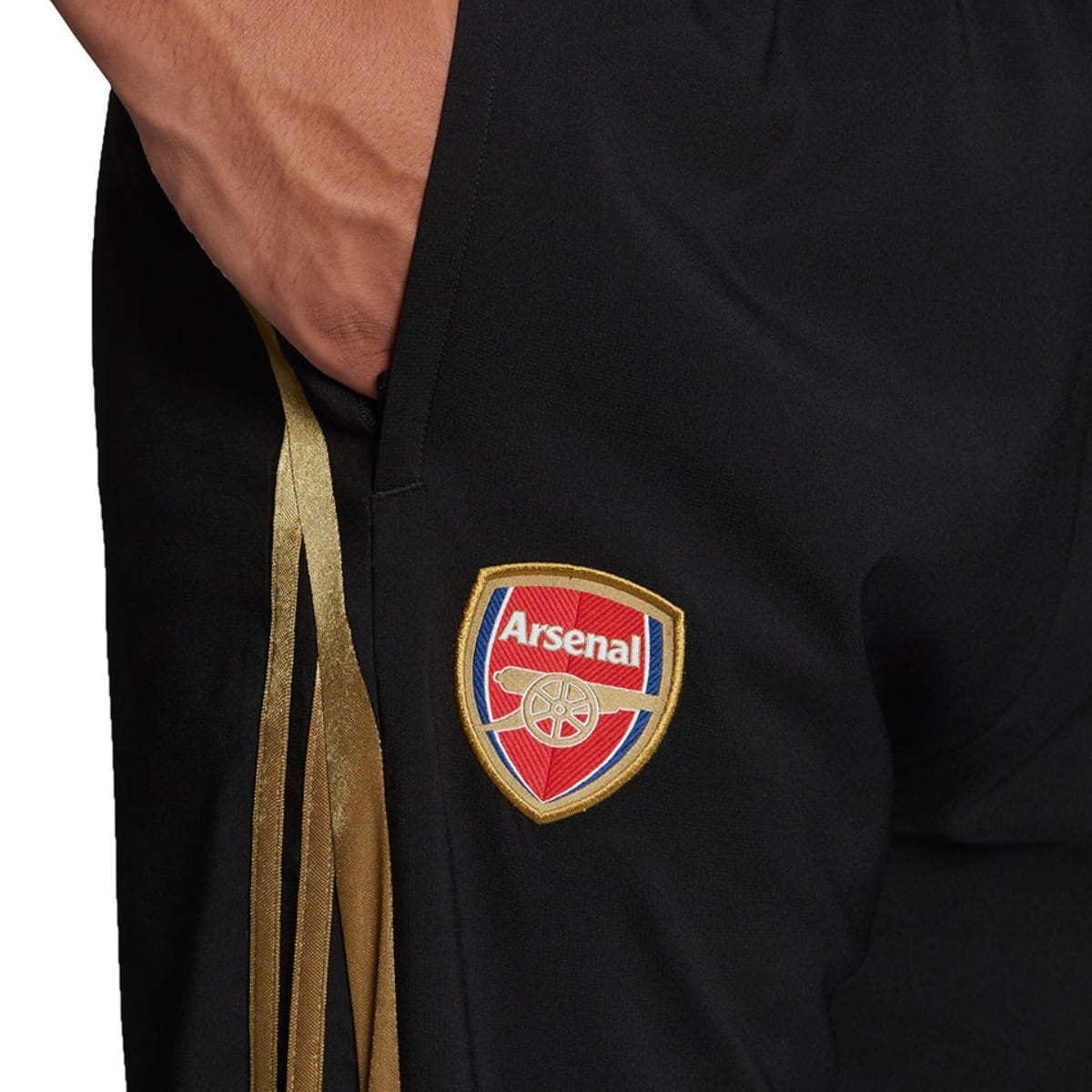 Arsenal retro woven presentation tracksuit for men by Adidas, featuring detailed fabric and classic team branding.