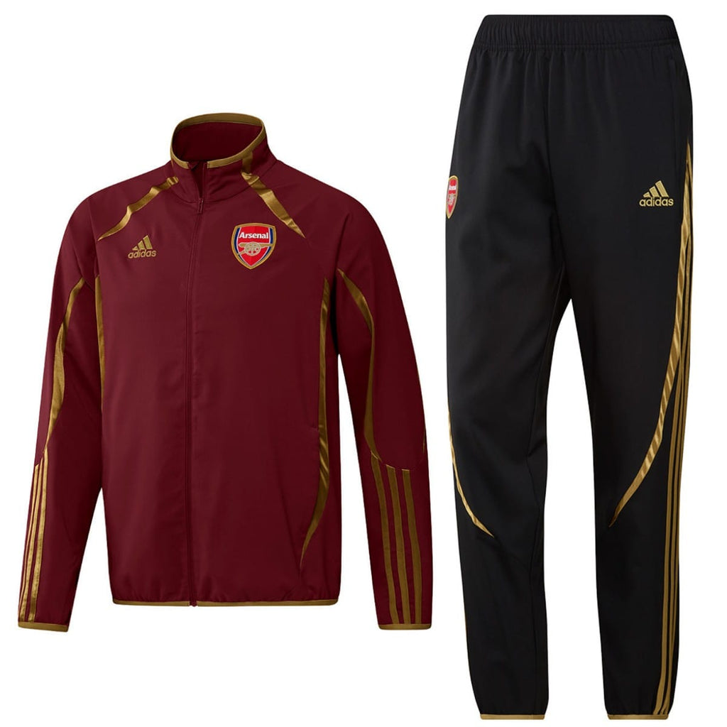 Arsenal retro woven presentation tracksuit for men by Adidas, featuring a classic design with team logo and sporty fabric.