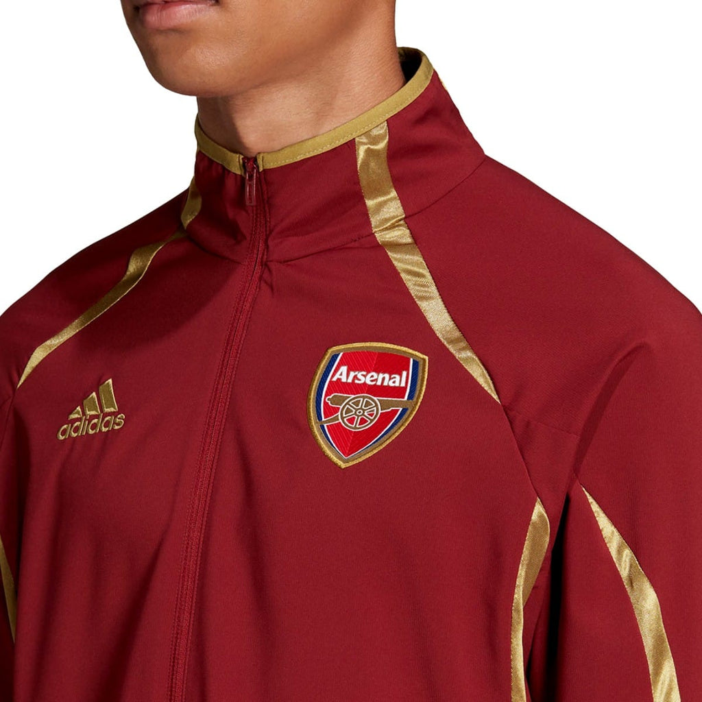 Arsenal retro woven presentation tracksuit for men by Adidas, featuring classic design and team logo on the tracksuit.