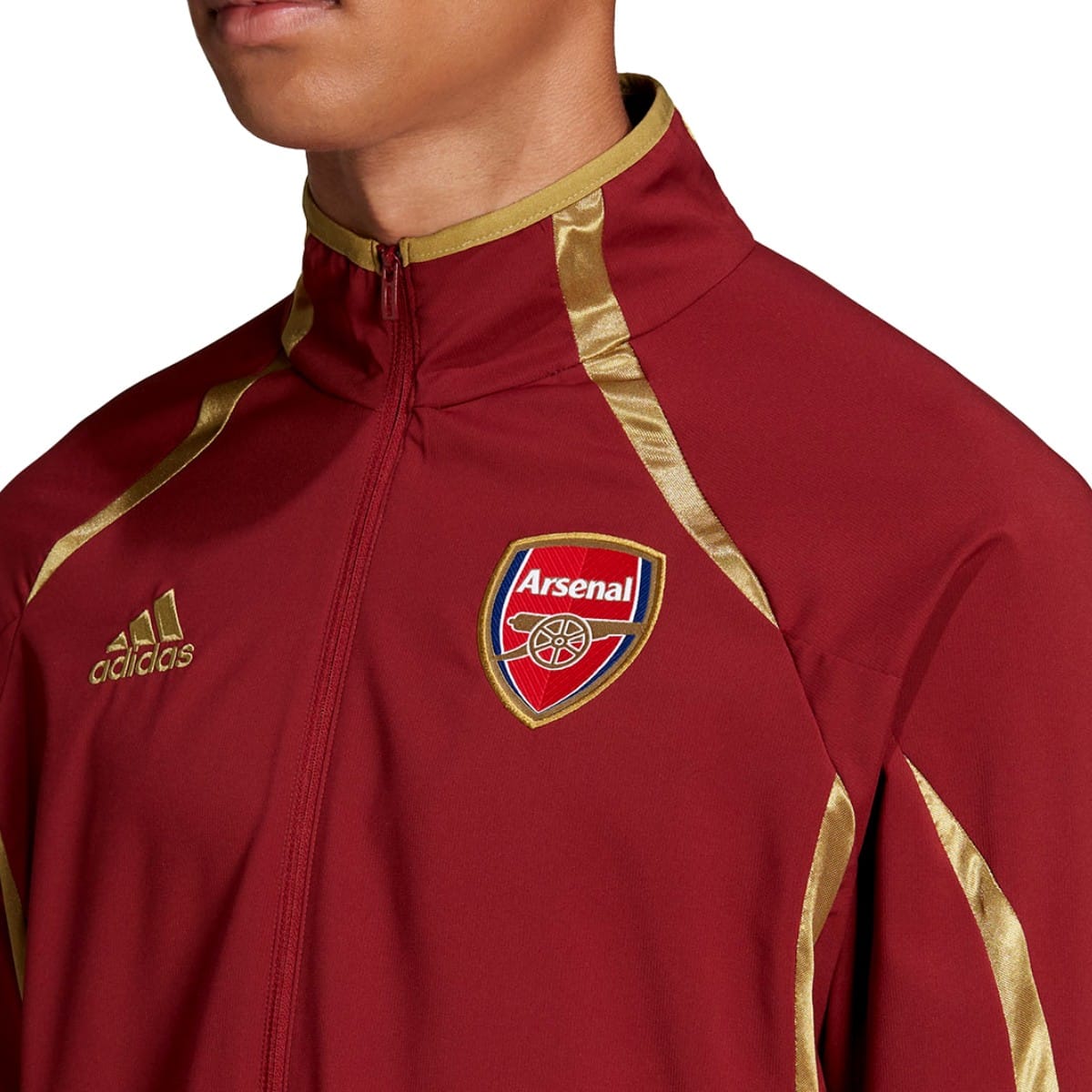 Arsenal retro woven presentation tracksuit for men by Adidas, featuring classic design and team logo on the tracksuit.