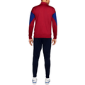 Red and blue FC Barcelona training presentation tracksuit for 2024 by Nike, featuring sportswear with team logo details.