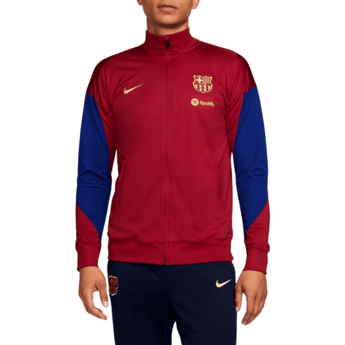 FC Barcelona red and blue Nike training presentation soccer tracksuit for adults, shown in a small size.