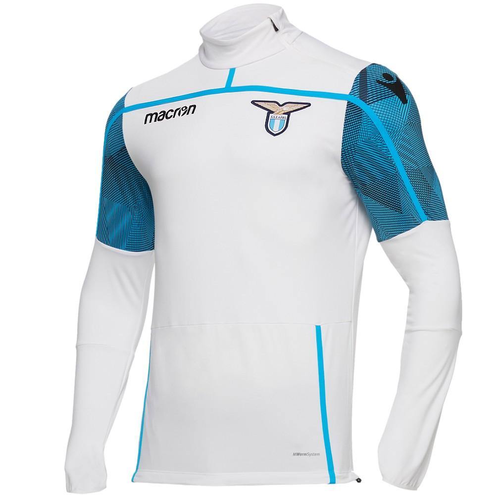 SS Lazio training technical soccer tracksuit 2018/19 by Macron, featuring blue and white athletic tracksuit for soccer training.