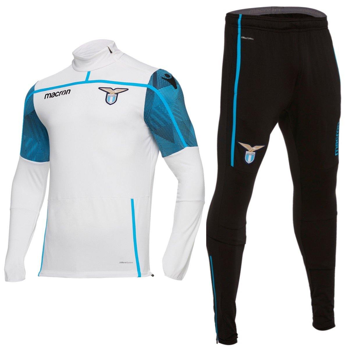 SS Lazio training technical soccer tracksuit 2018/19 by Macron, adult size, navy and sky blue sports tracksuit, front view.