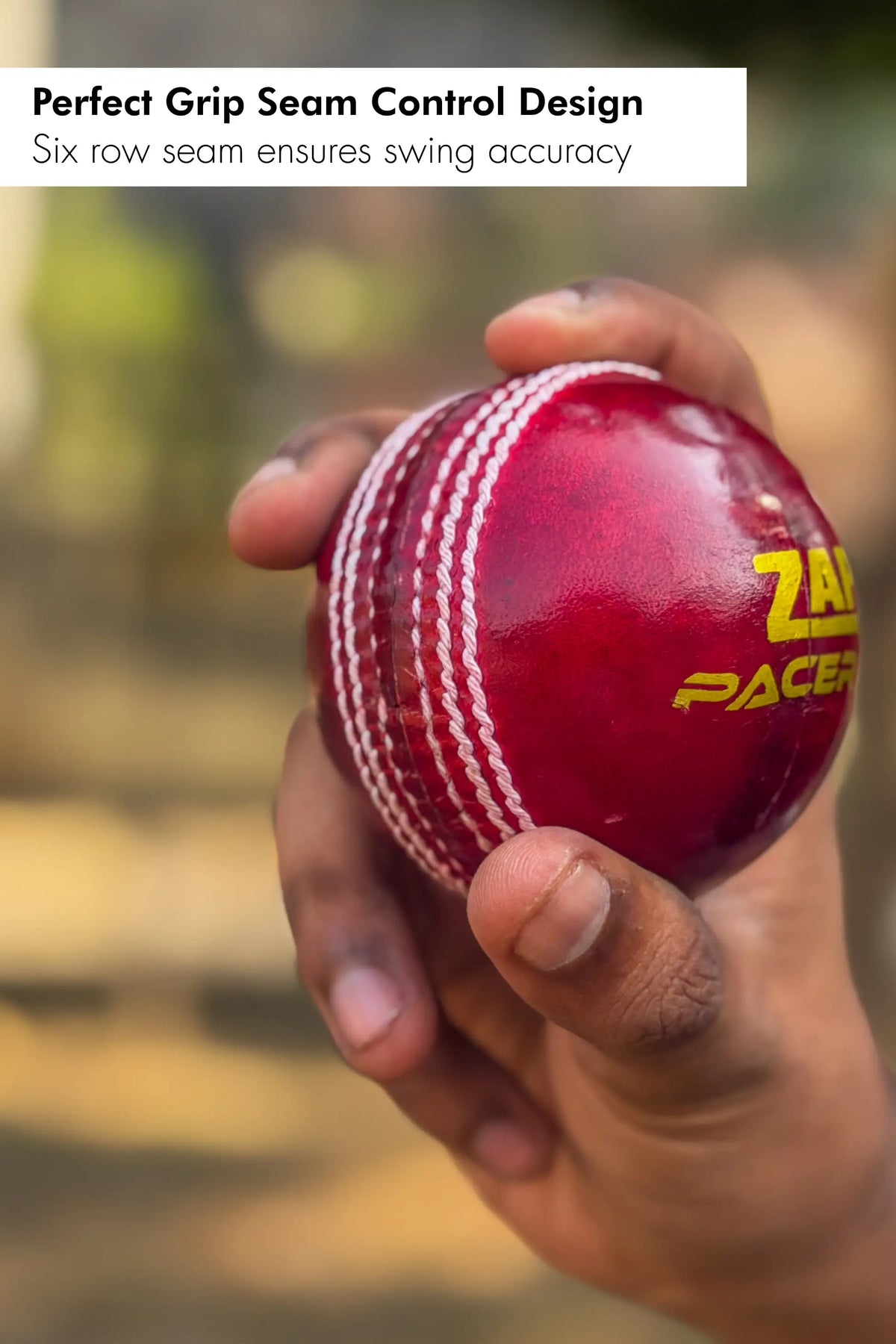 Red ZAP Cricket Pacer 20 leather cricket ball with a one-piece design, ideal for cricket matches and practice.