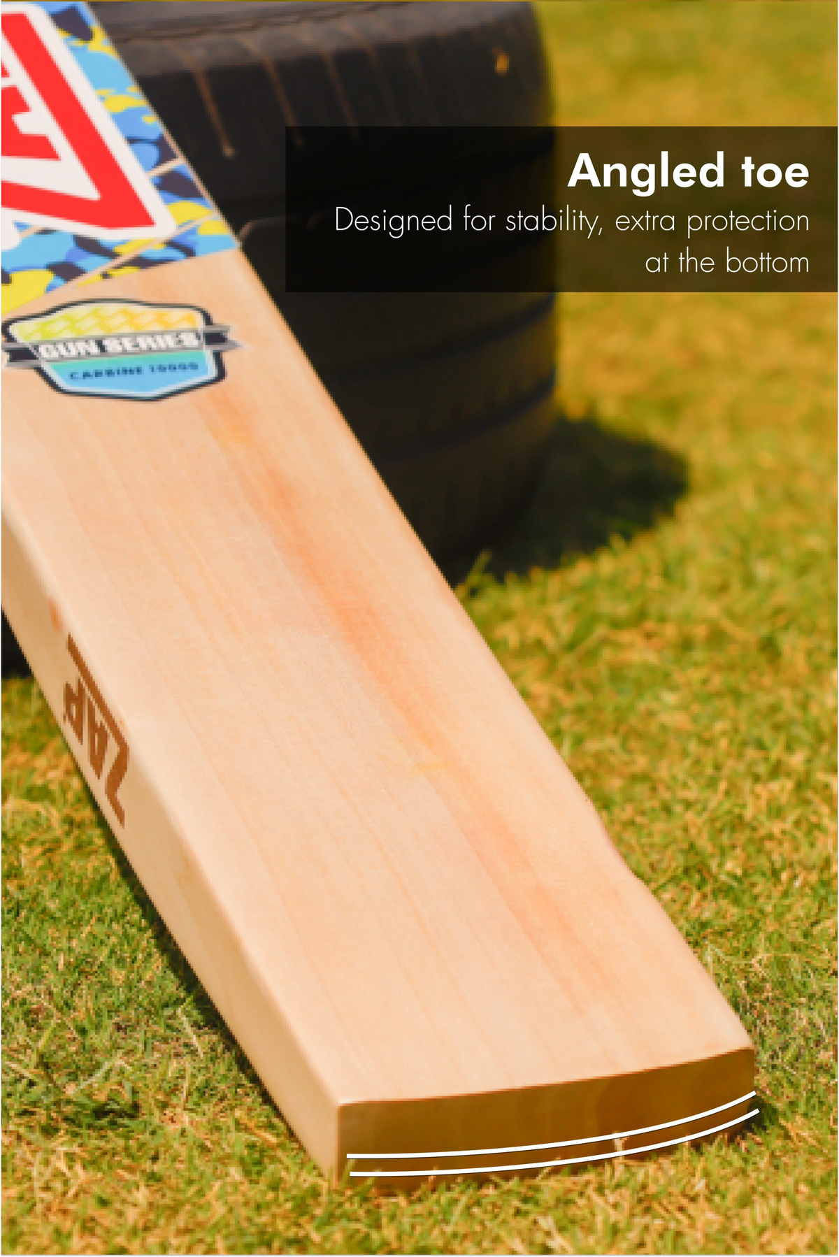 ZAP Cricket Gun Carbine 10000 English Willow Grade 2 cricket bat, full profile with rounded blade, lightweight design.
