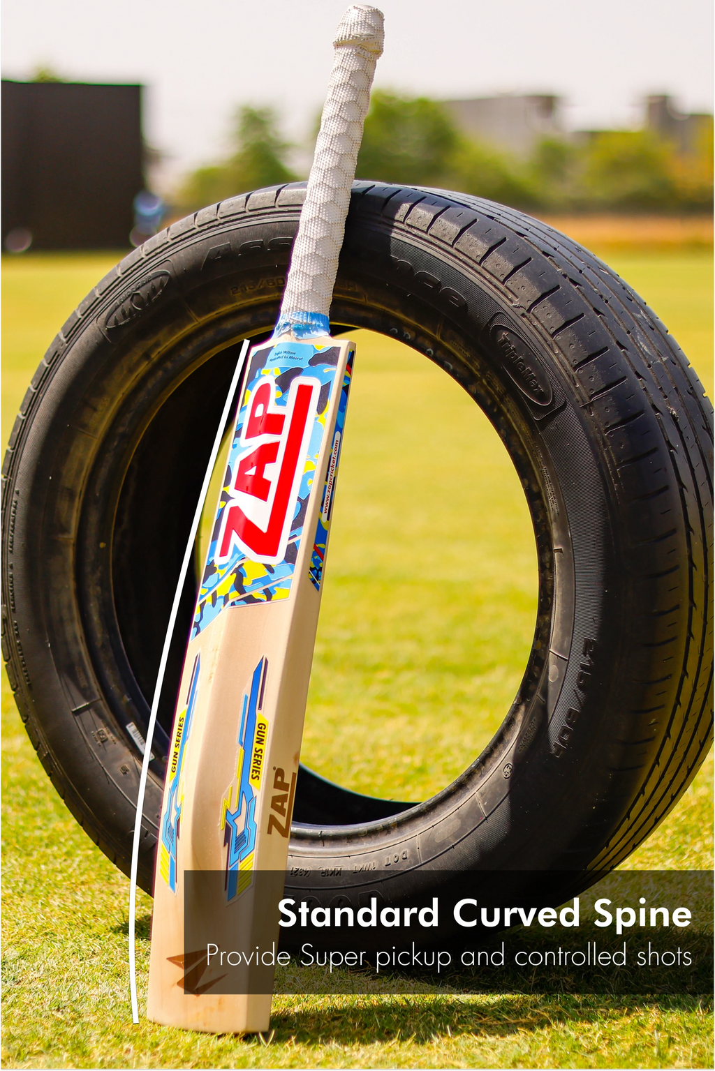 ZAP Gun Carbine 10000 English Willow Grade 2 cricket bat with rounded blade and lightweight design, ideal for powerful shots.