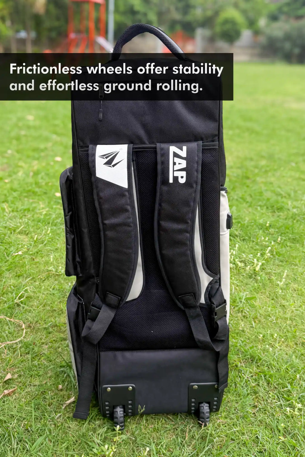ZAP Cricket Royal Crown Icon Wheelie Kit Bag with handles and wheels for easy carrying, durable fabric, and spacious interior.