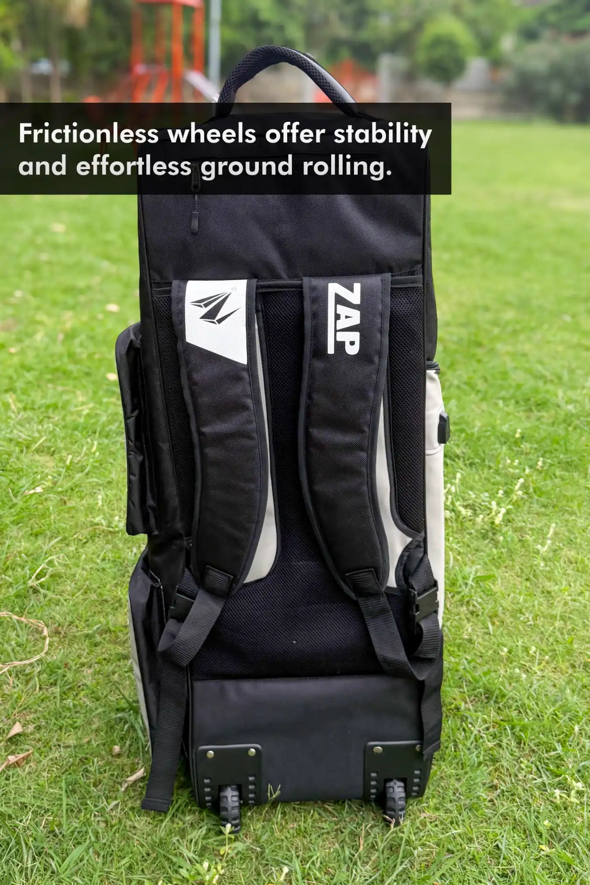 ZAP Cricket Royal Crown Icon Wheelie Kit Bag with handles and wheels for easy carrying, durable fabric, and spacious interior.