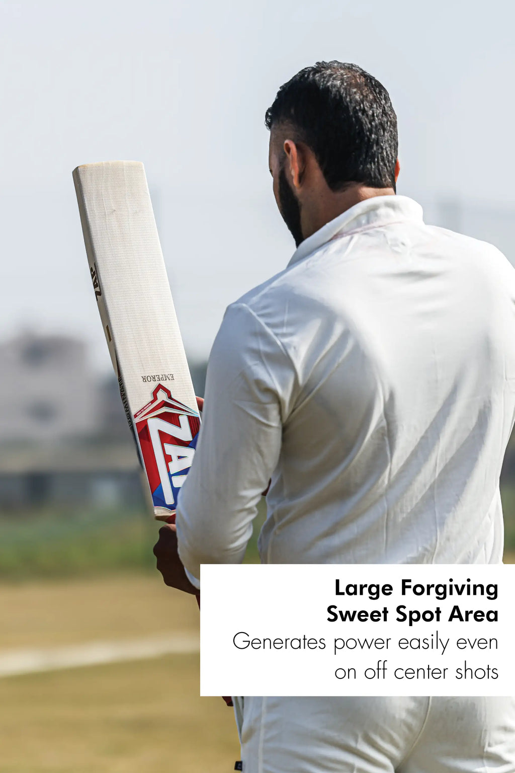 ZAP Sports Classic Emperor English Willow Bat with wooden handle and smooth polished surface for cricket play.
